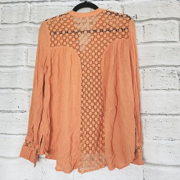 Free People The Best Blouse Women's Long-Sleeved Orange Button-Up Blouse XS - Picture 2 of 12